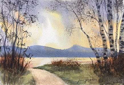 170601 Atmosphere and Birches at the Lake 7x11 wc 435