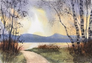 170601 Atmosphere and Birches at the Lake 7x11 wc 750